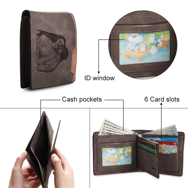 Personalized Custom Photo Wallet for Dad,Bifold PU Leather Engraved Family Picture Wallet For Men,Husband,Fathers Day Gift image 6