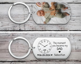 Personalized Photo Keychain for Husband, The Moment You Became My Dad, Date Keychain, New Born Keychain, 1st Fathers Day Gifts, New Dad Gift