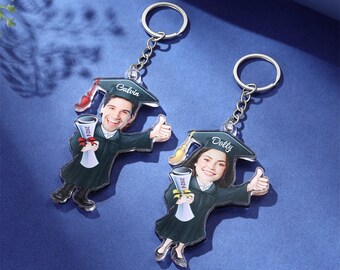 Personalized Avatar Photo Graduation Keychain,Class of 2025 Ornament,Senior School Graduates Gift,College Graduation Gift for Her Him