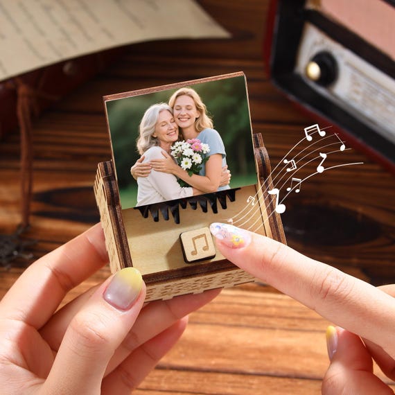 Personalized Custom Song & Photo Wooden Music Box, Keepsake Voice Record Music Box, Play Song Music Gifts for Him, Handmade Anniversary Gift