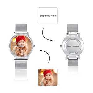Personligt fotoarmbandsur för kvinnor, roséguldklocka med graverad text för henne, fotoklocka med jubileumspresenter till fru, till vän bild 8