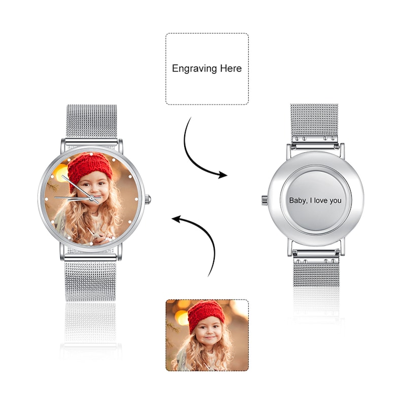 Personligt fotoarmbandsur för kvinnor, roséguldklocka med graverad text för henne, fotoklocka med jubileumspresenter till fru, till vän bild 8