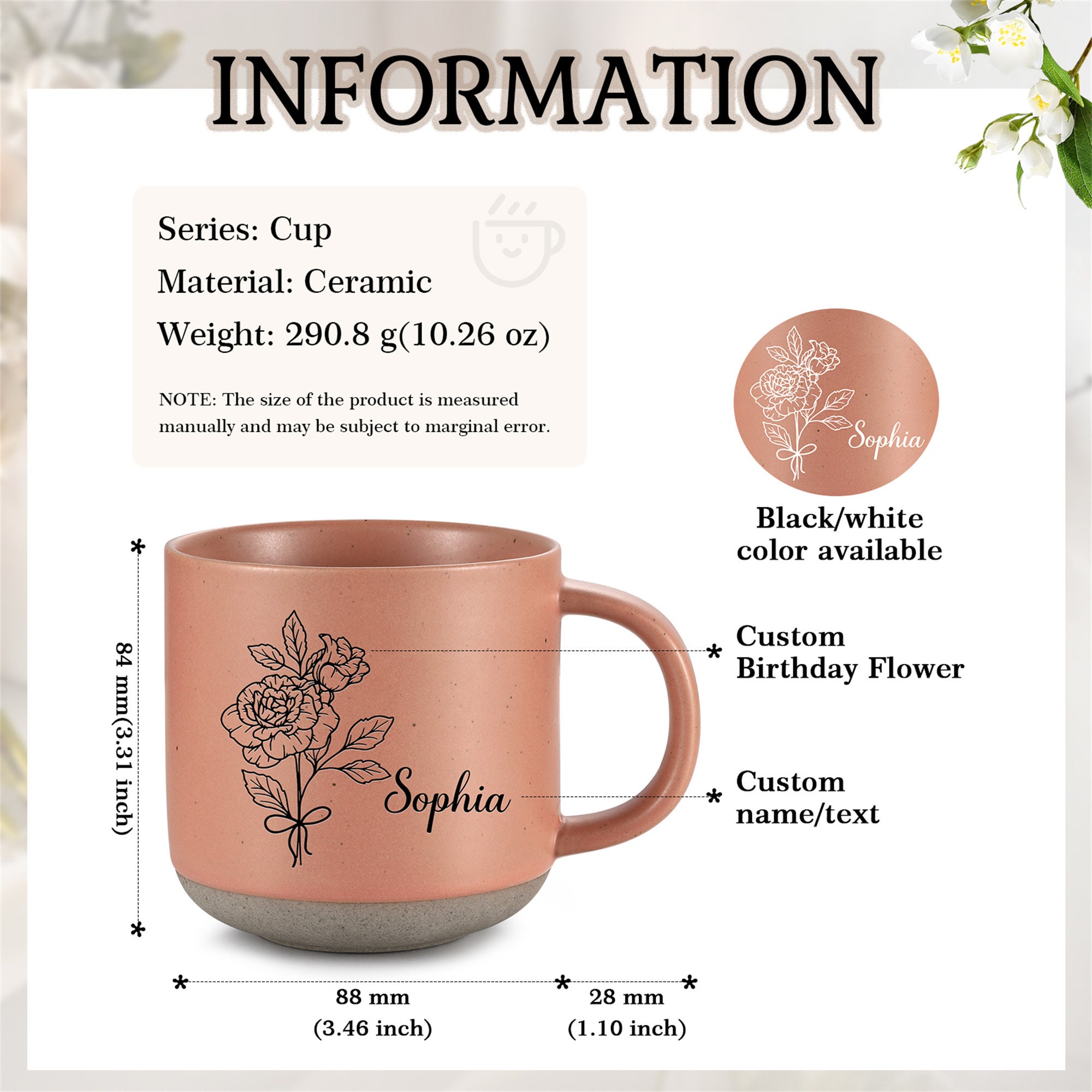 Custom Mug Ceramic Mug, Birth Flower Mug, Coffee Mug, Engraved Name Floral Mug, Personalized Family Christmas Birthday Gift, Wedding Favor