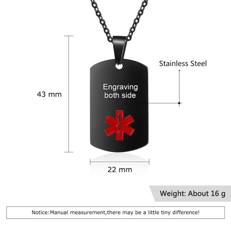 Custom Medical Alert Necklace for Men Women Stainless Steel Engraved ...