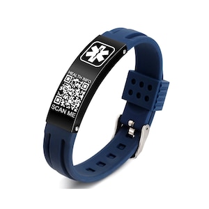 QR Code Medical Alert Bracelets for Men & Women Kids  - Silicone Wristband - More Space Custom Adjustable Sport Emergency ID Bracelet