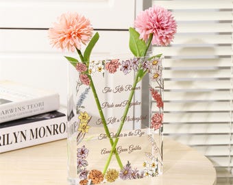 Custom Text Book Shaped Flowers Vase,Acrylic Floral Vase,Book Lover,Bookish Birthday Gifts,House Warming,Graduation Gift,Book Shelf Decor