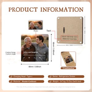 May include: A wooden and cardboard refrigerator sticker with a photo and the text "DAD IS THE BOND THAT BINDS US TOGETHER." The product is 3.86 inches square and includes a Type-C charging head. The weight is 5.21 oz.