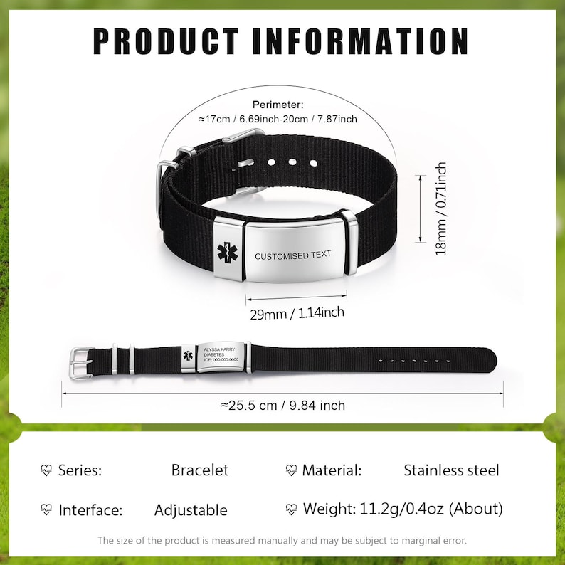 Emergency ID Nylon Bracelet for Women Custom Medical Alert Bracelet ...