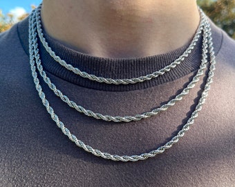 Rope Chain Necklace Silver Stainless Steel Minimalist Chain Gift for Men/Women