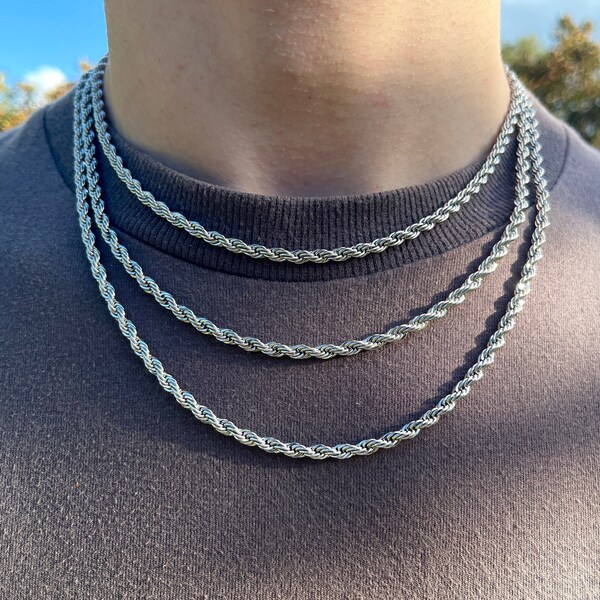 Rope Chain Necklace Silver Stainless Steel Minimalist Chain Gift for Men/Women
