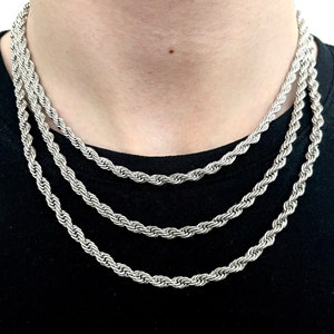 Rope Chain Necklace Silver Stainless Steel Minimalist Chain Gift for Men/Women