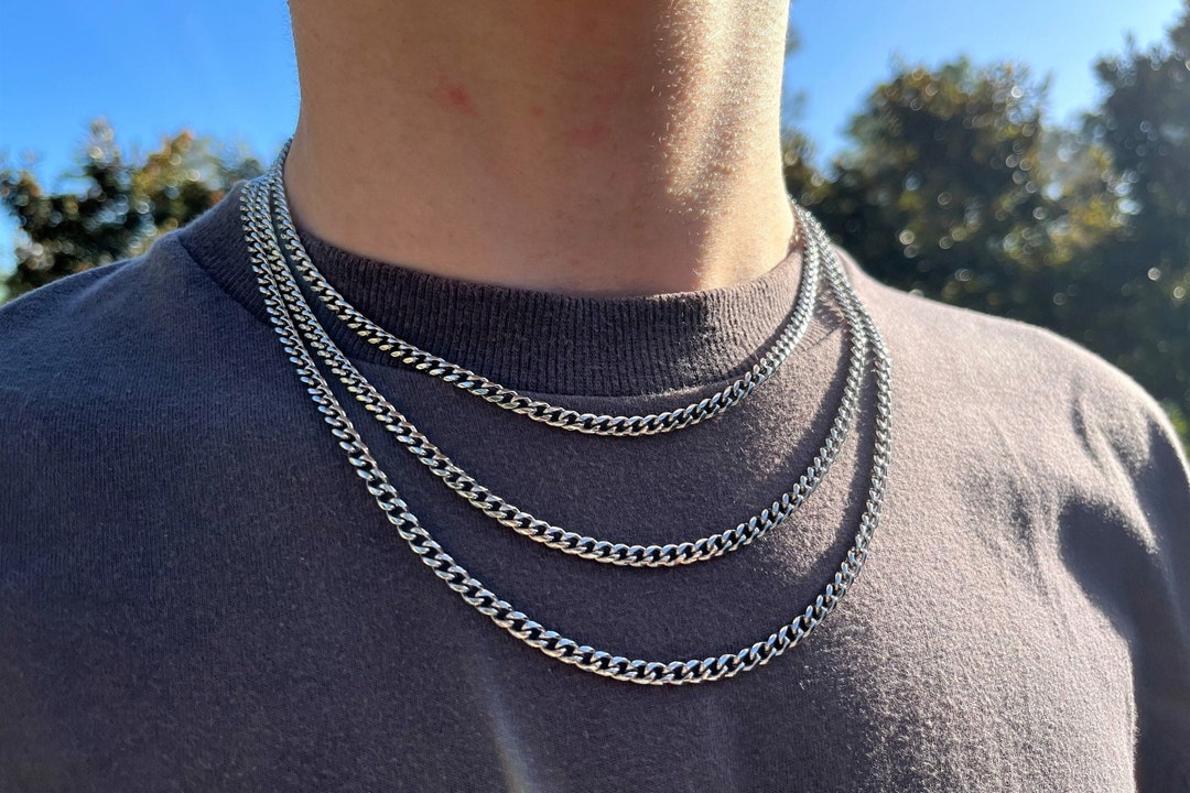 Cuban White Gold Chain Necklace, 4mm 18k Gold Plated Mens Minimalist Chain  Choker Necklace, Gift for Him 