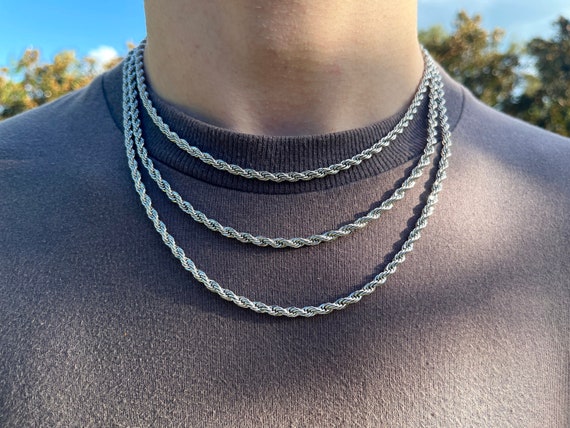 Mens Rope Necklace Stainless Steel Silver Rope Chain Necklace 