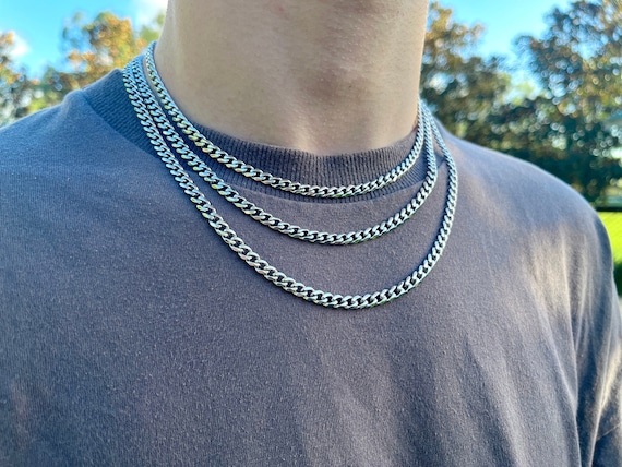 Miami Cuban Stainless Steel Choker Chain Necklace, 4 mm / Silver / 55 cm