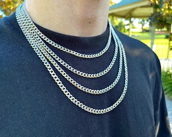 Cuban Titanium Chain Necklace Minimalist Men's Woman's Silver Choker Thick/Thin