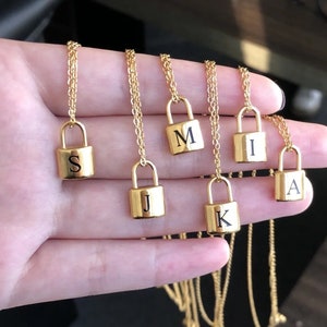 Personal initial in lock necklace | Gold Lovk Necklace | Initial Tag Necklace | Personalized Gold Tag Necklace | Personalized Mom Gift |