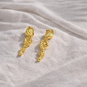 Gold Melted Drop Earrings | Organic Sculptural Dangle Earrings | Modern Statement Jewelry
