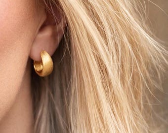 Matte Gold Hoops | Minimal Scandinavian Earrings with Brushed Finish