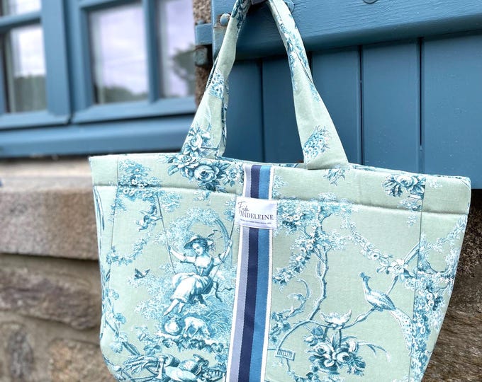 Émile Tote Bag in Water Green Toile de Jouy