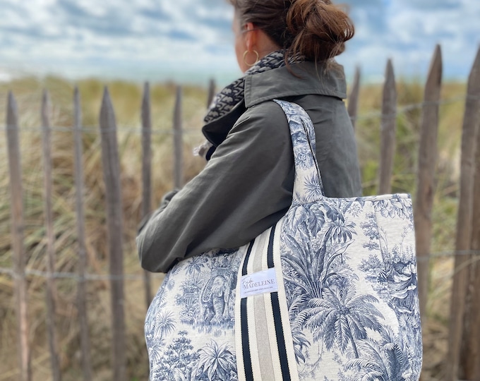 Emile Mara Blue and Linen Tote Bag