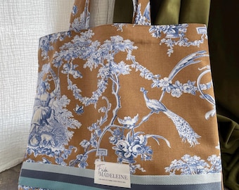 Piccola borsa Marcel Camel e Toile de Jouy blu