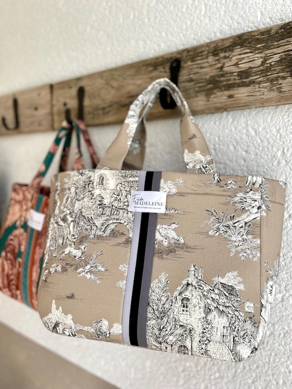 Cabas Émile Taupe en toile de Jouy