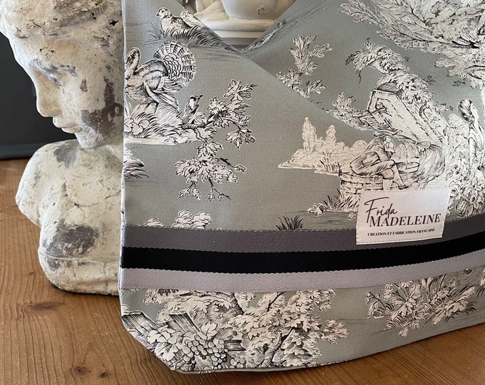 Gray Marcel Tote Bag in Toile de Jouy