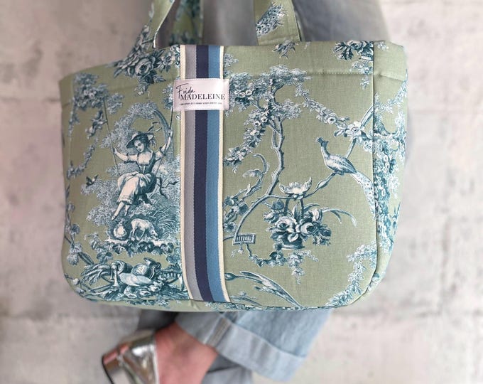 Émile Tote Bag in Water Green Toile de Jouy