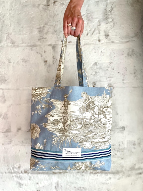 Marcel Tote Bag in Steel Blue Jouy Canvas