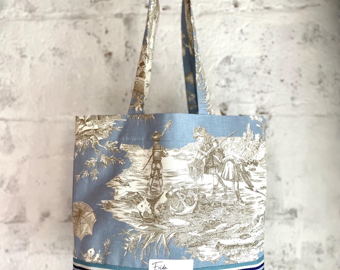 Marcel Tote Bag in Steel Blue Jouy Canvas