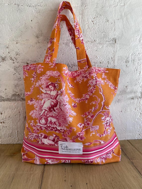 Marcel Tote Bag in Orange Jouy Canvas