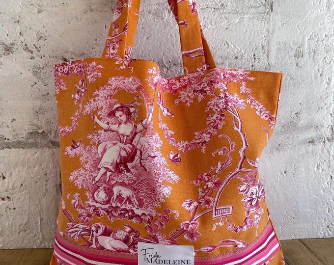 Marcel Tote Bag in Orange Jouy Canvas