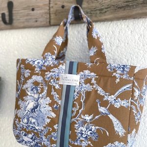 Bolso tote Émile Camel y Azul en toile de Jouy