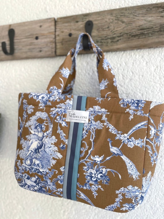 Cabas Émile Moka et Bleu en toile de Jouy