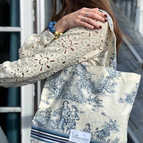 Small Marcel bag in Ecru and Blue Toile de Jouy