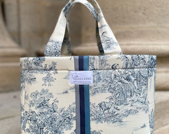 Emile Tote Bag in Ecru and Blue Toile de Jouy