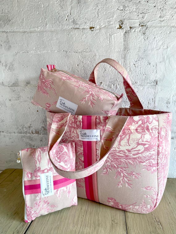 Cabas Émile Rose en toile de Jouy