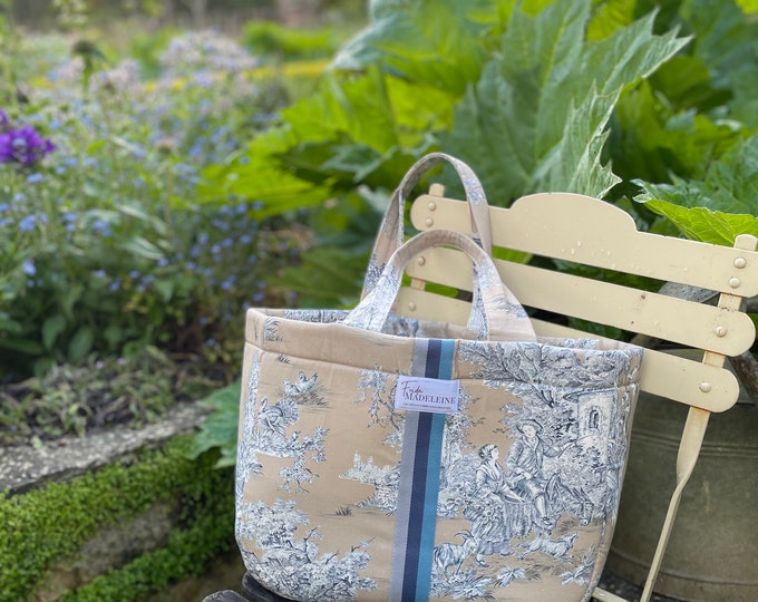 Beige and Blue Émile Tote Bag in Toile de Jouy