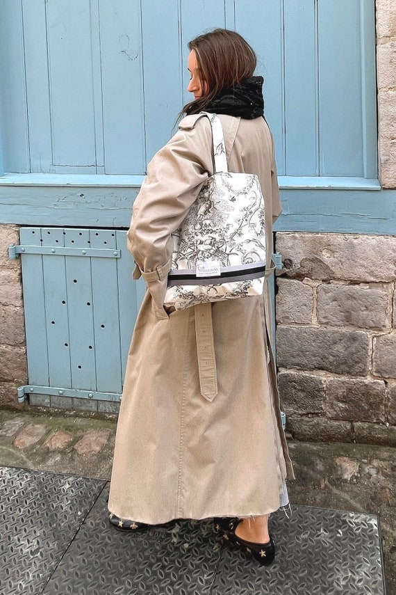Marcel Black and White Tote Bag in Toile de Jouy