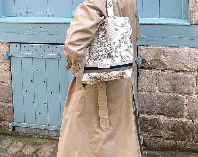 Black and White Marcel Tote Bag in Toile de Jouy