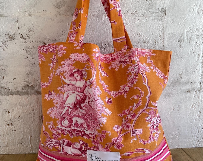 Marcel Tote Bag in Orange Jouy Canvas