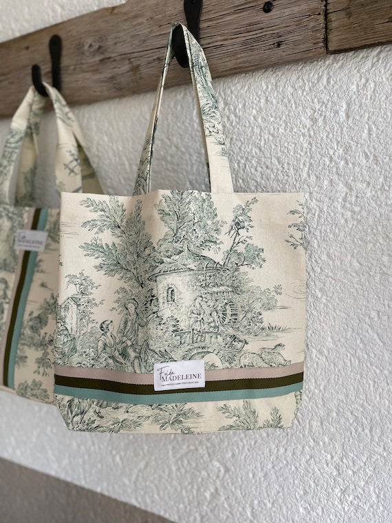 Marcel Tote Bag in Green Jouy Canvas