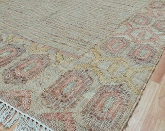 Handwoven Jute Kilim Rug living room rug neutral rug bohemian decor woven area rug stic floor rug eco friendly farmhouse rug