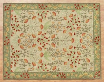 Handgetuft wollen vloerkleed met bloemenmotief | Botanisch vintage vloerkleed (9x12)
