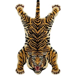 Irregular Wool Rug in 8x10 9x12 Area Rug: A Hand Tufted Wild Tiger Textured Rug for Living Room Playroom Bedroom Dining room Tiger Carpet