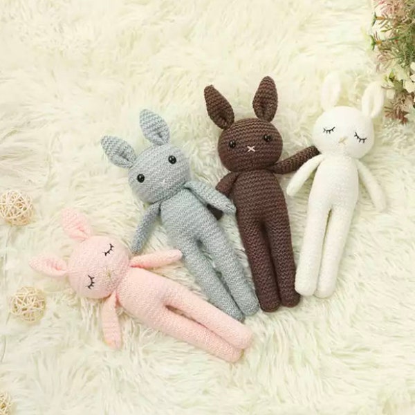 Lapin câlin en coton au crochet, poupée lapin en peluche douce, premier jouet de couverture pour bébé