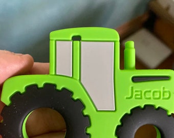 Tractor Silicone Teether - Option to Personalize - John Deer Tractor -Farmer - Teething baby