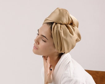 Sèche-cheveux en soie de mûrier et microfibre - Sahara | Écharpe de protection pour les cheveux | Cheveux bouclés | Méthode bouclée | Cadeau pour elle| Bonnet