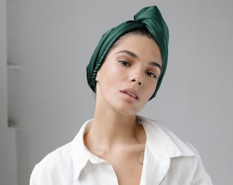 Mulberry Silk and Microfiber Hair Drying Turban - Marina del Rey| Absorbent Hair Towel with Loop and Button| Dreadlocks Curly Wavy Hair Wrap