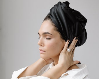 Turban séchant, 100 % soie de mûrier et microfibre, serviette absorbante pour cheveux, cadeau de soin des cheveux haut de gamme, cadeau d'anniversaire pour elle, meilleur cadeau pour maman